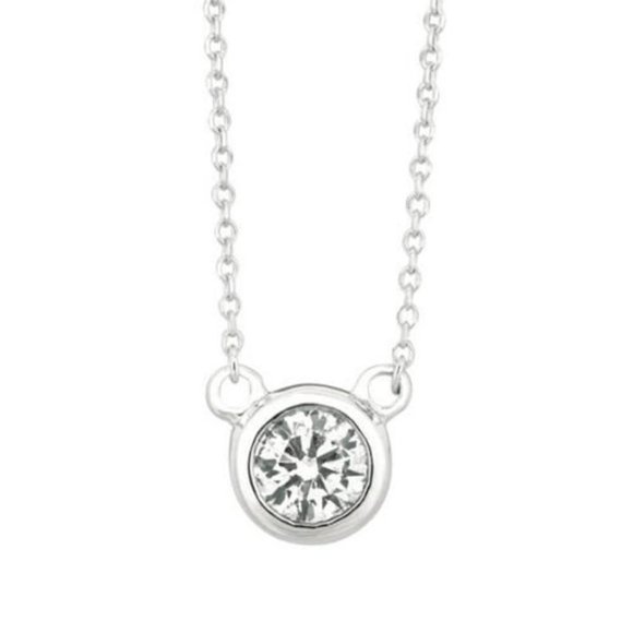 0.5 Carat Natural Diamond Bezel Solitaire Necklace 14K White Gold